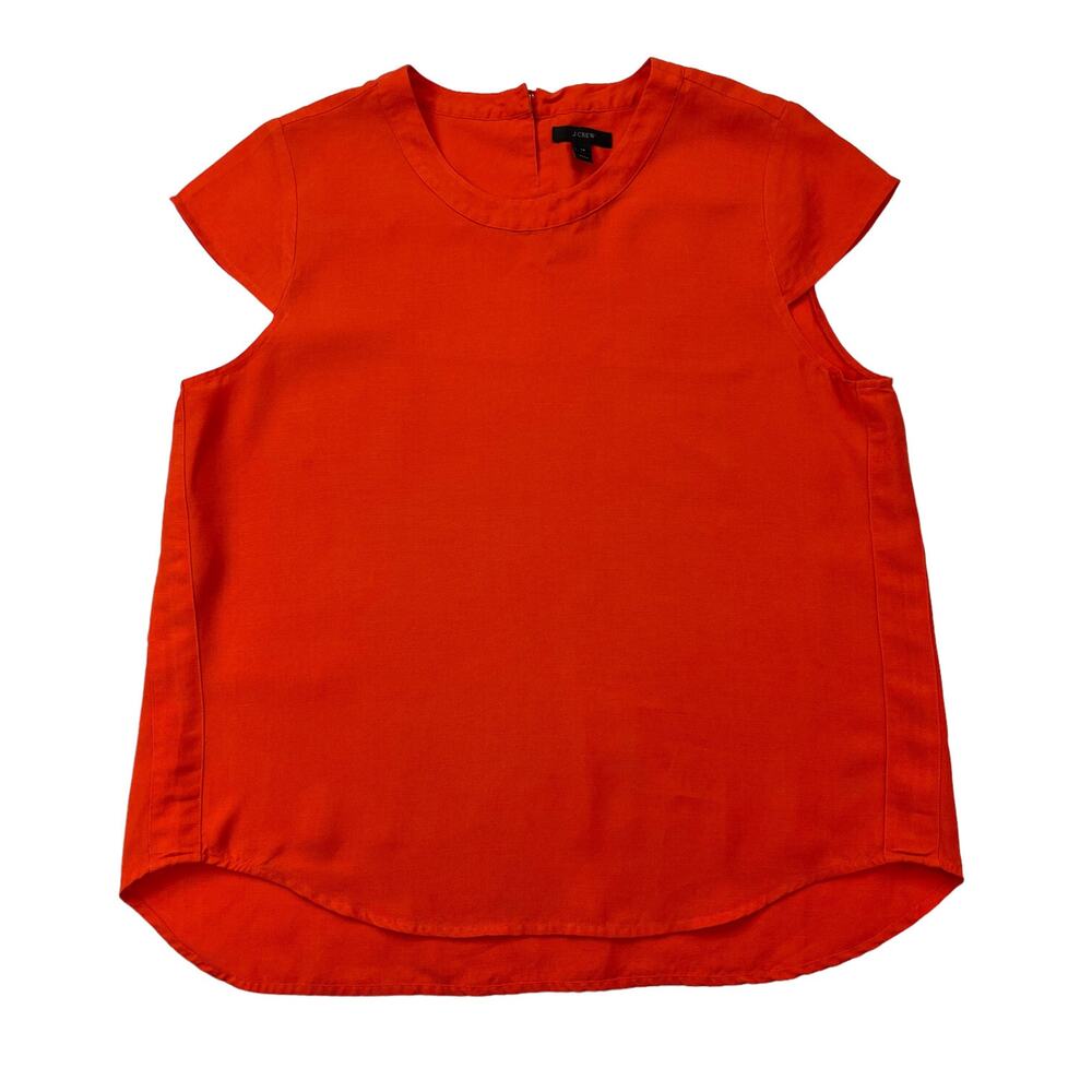 J. Crew Women's Size 14 Drapey Oxford Crepe Blouse Orange Cap Sleeve Style B8702 - Picture 11 of 16